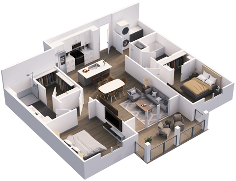 Floor plan for 2 beds, 2 baths, 1102 sqft
